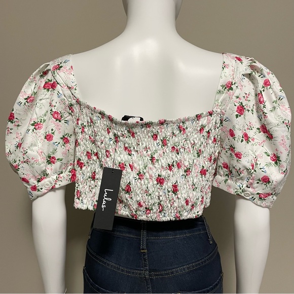 Lulu’s Floral Print Puff Sleeve Crop Top - Picture 6 of 7